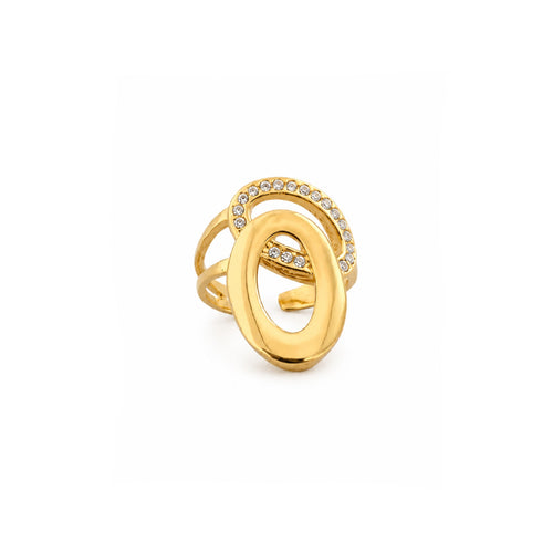 Anillo Doble Óvalo dorado baño oro 18K Alenza