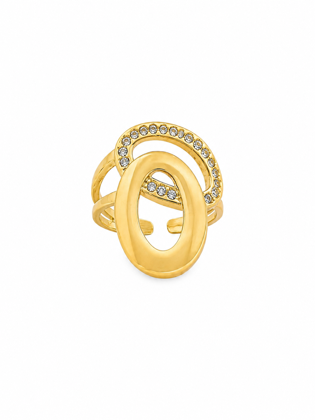 Anillo Ajustable Doble Óvalo con Baño de Oro 18K