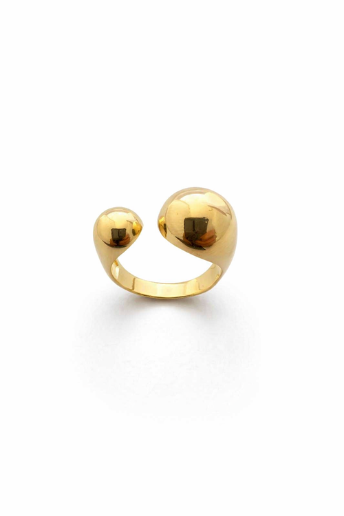 Anillo Doble Esfera dorado baño oro 18K Alenza