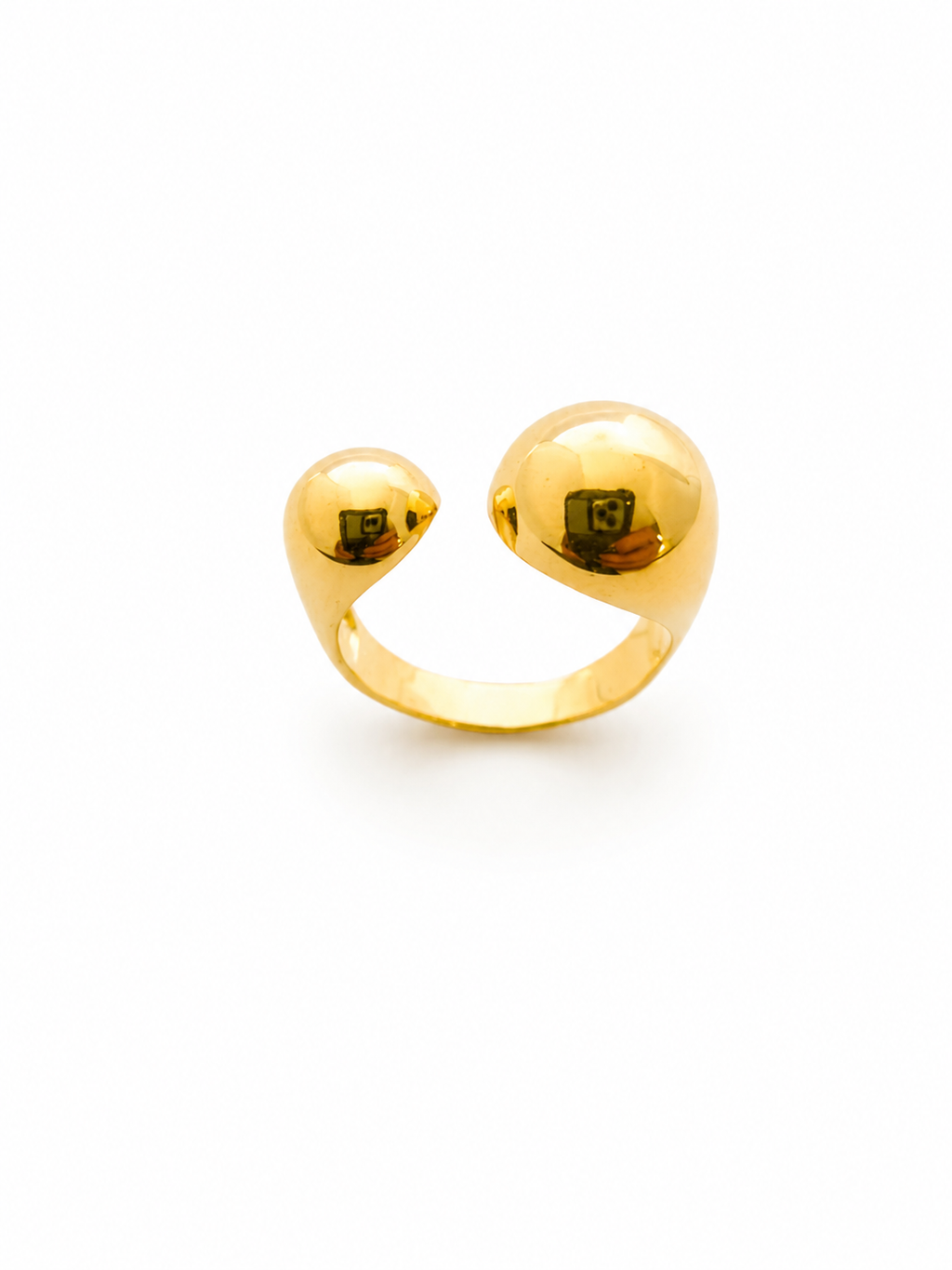 Anillo Ajustable Doble Esfera con Baño de Oro 18K