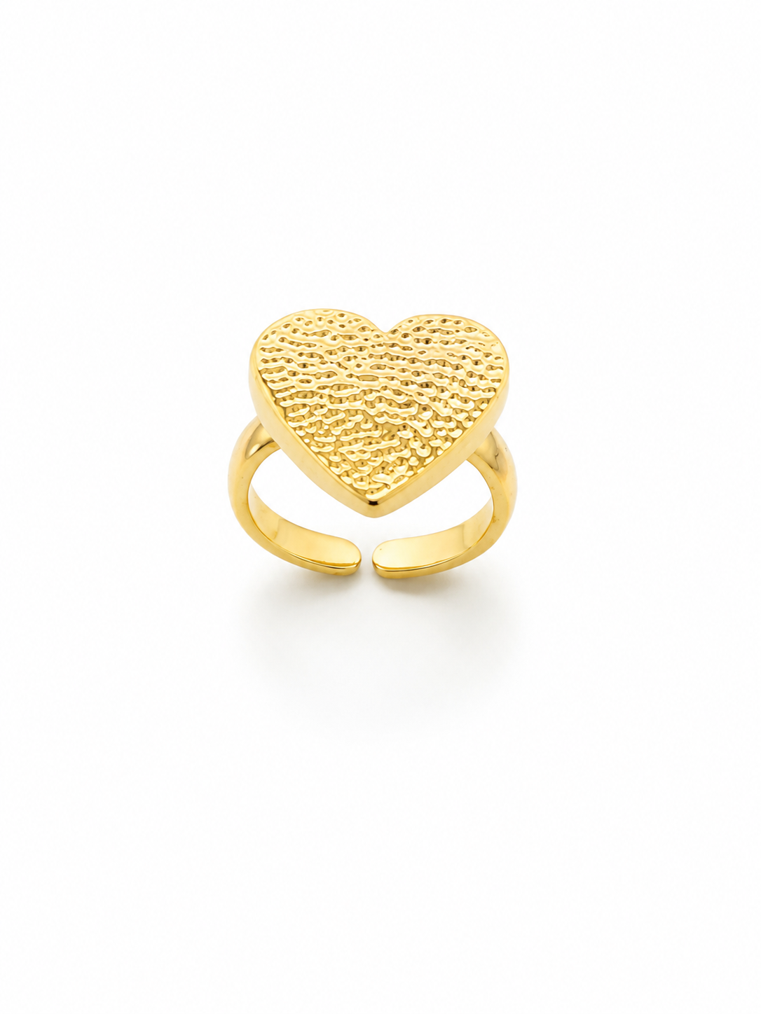 Anillo Ajustable Corazón Texturizado con Baño de Oro 18K