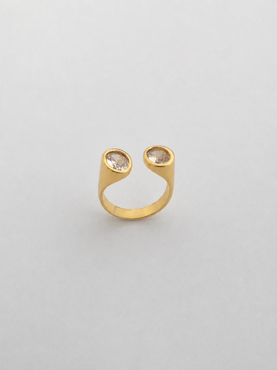 Anillo Doble Cristal con Baño de Oro 18K
