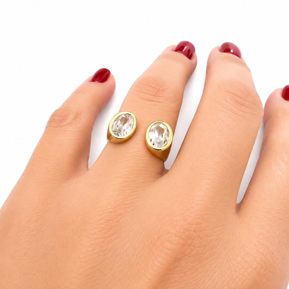 Anillo Doble Cristal con Baño de Oro 18K.