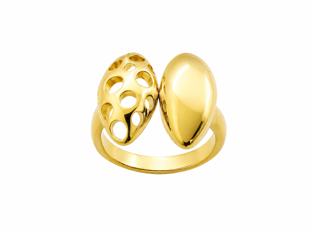 Anillo Dual Orgánico dorado baño oro 18K Alenza