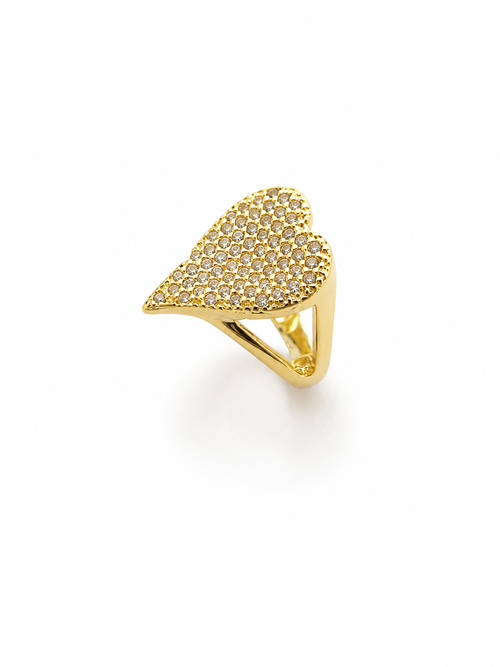 Anillo Ajustable Corazón Brillante con Baño de Oro 18K