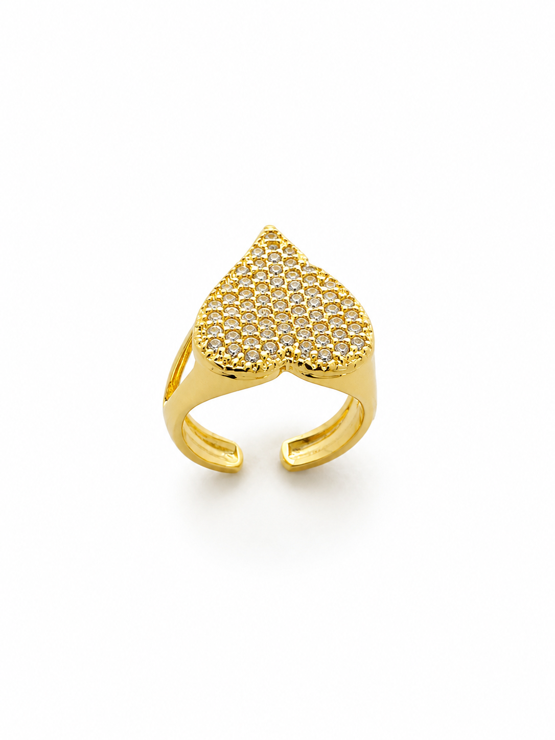 Anillo Ajustable Corazón Brillante con Baño de Oro 18K