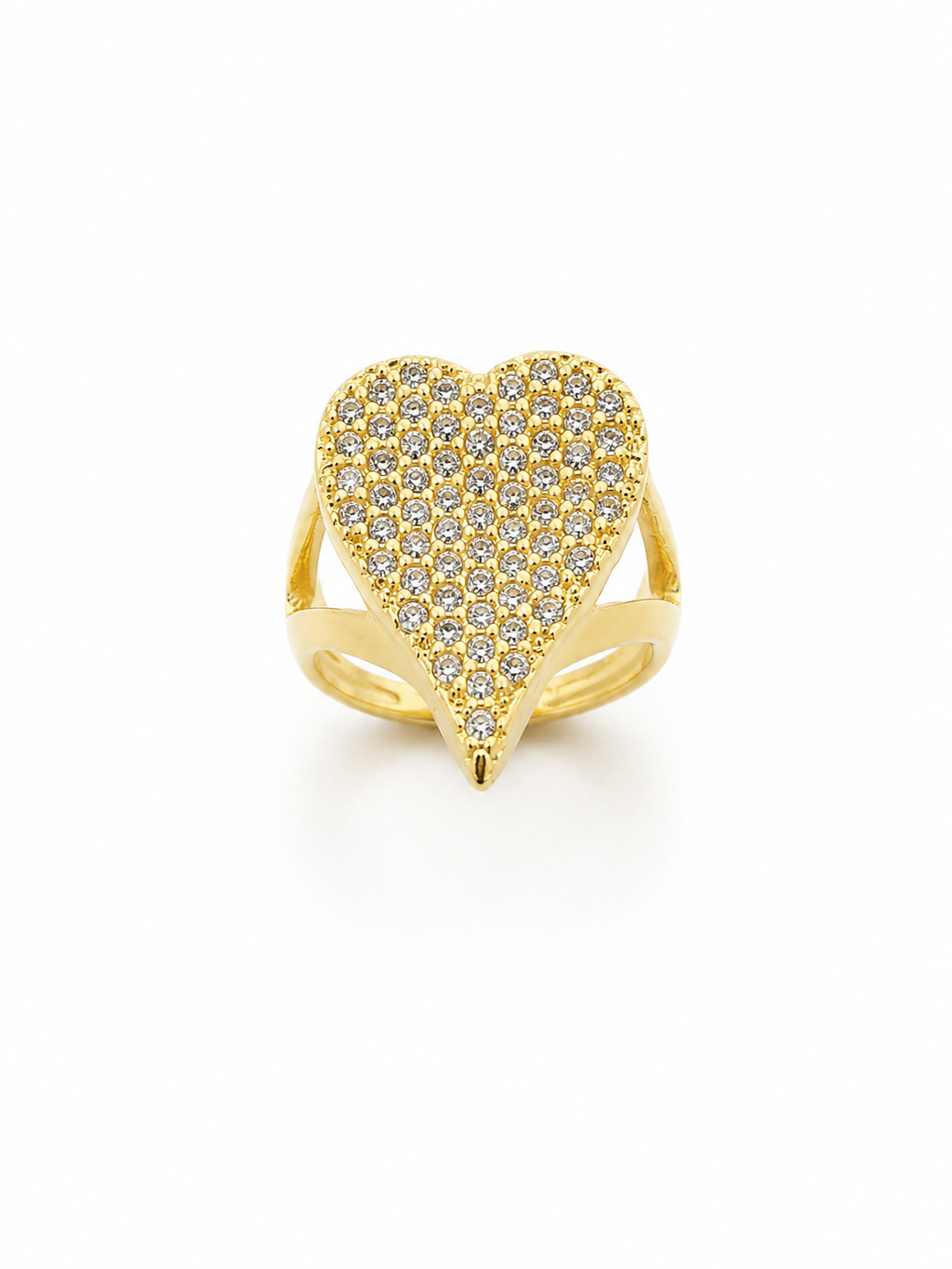Anillo Ajustable Corazón Brillante con Baño de Oro 18K