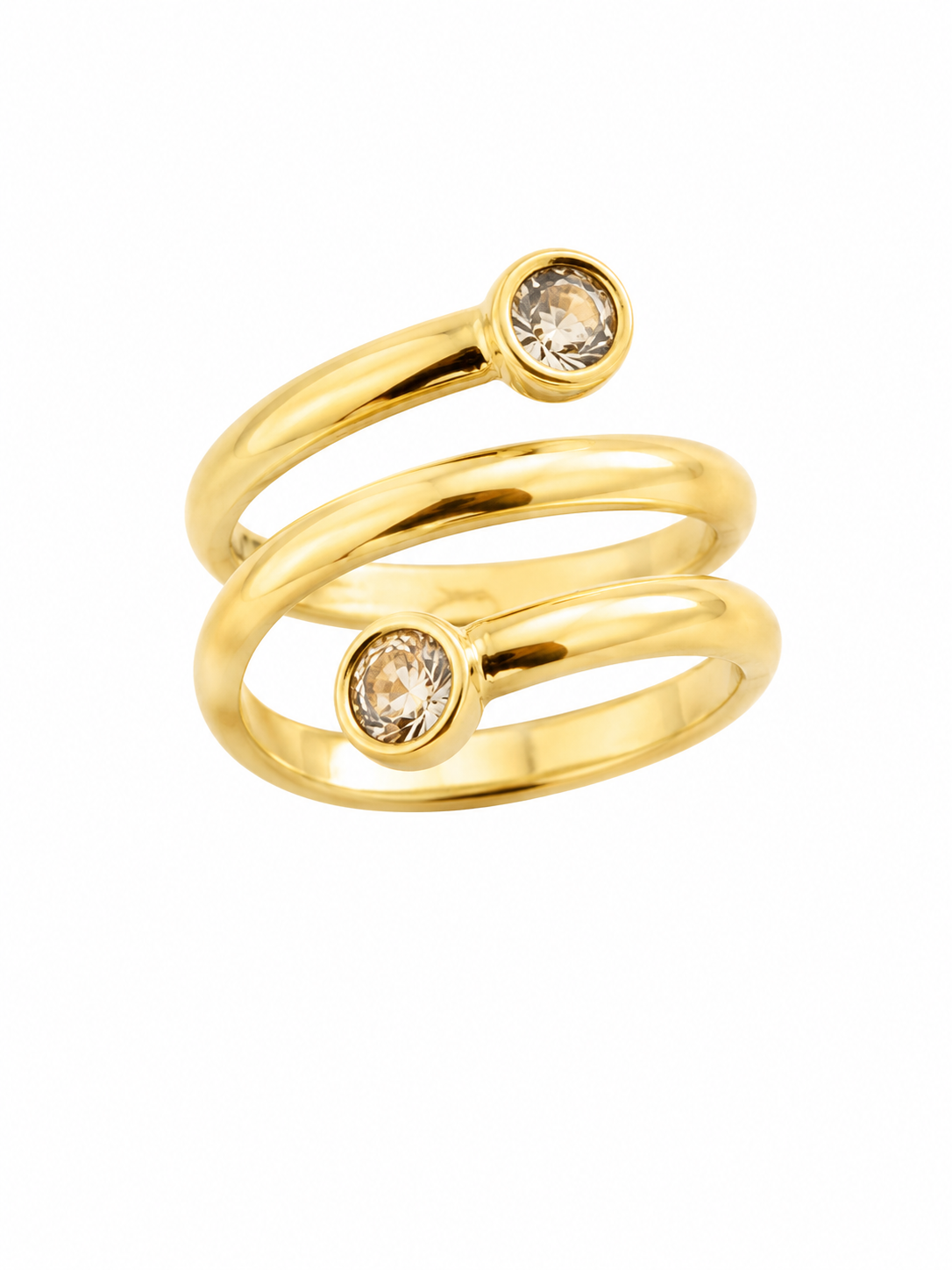 Anillo Ajustable Cruzado Brillante con Baño de Oro 18K