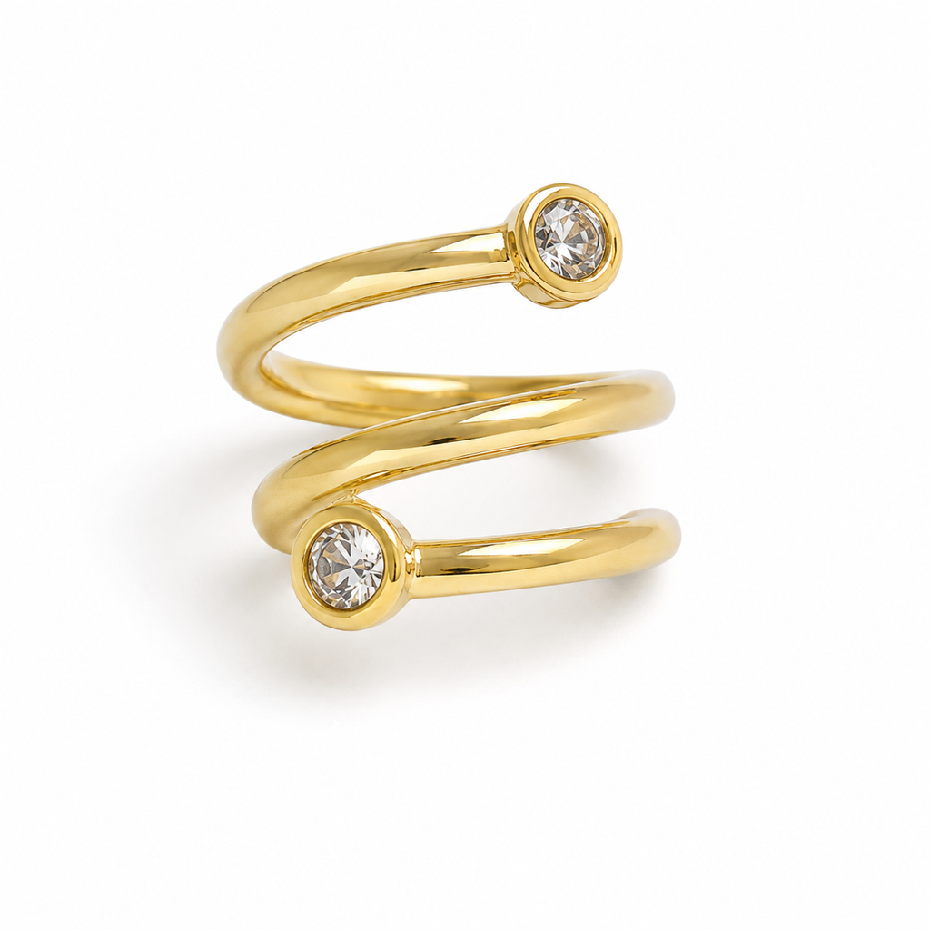 Anillo Ajustable Cruzado Brillante con Baño de Oro 18K