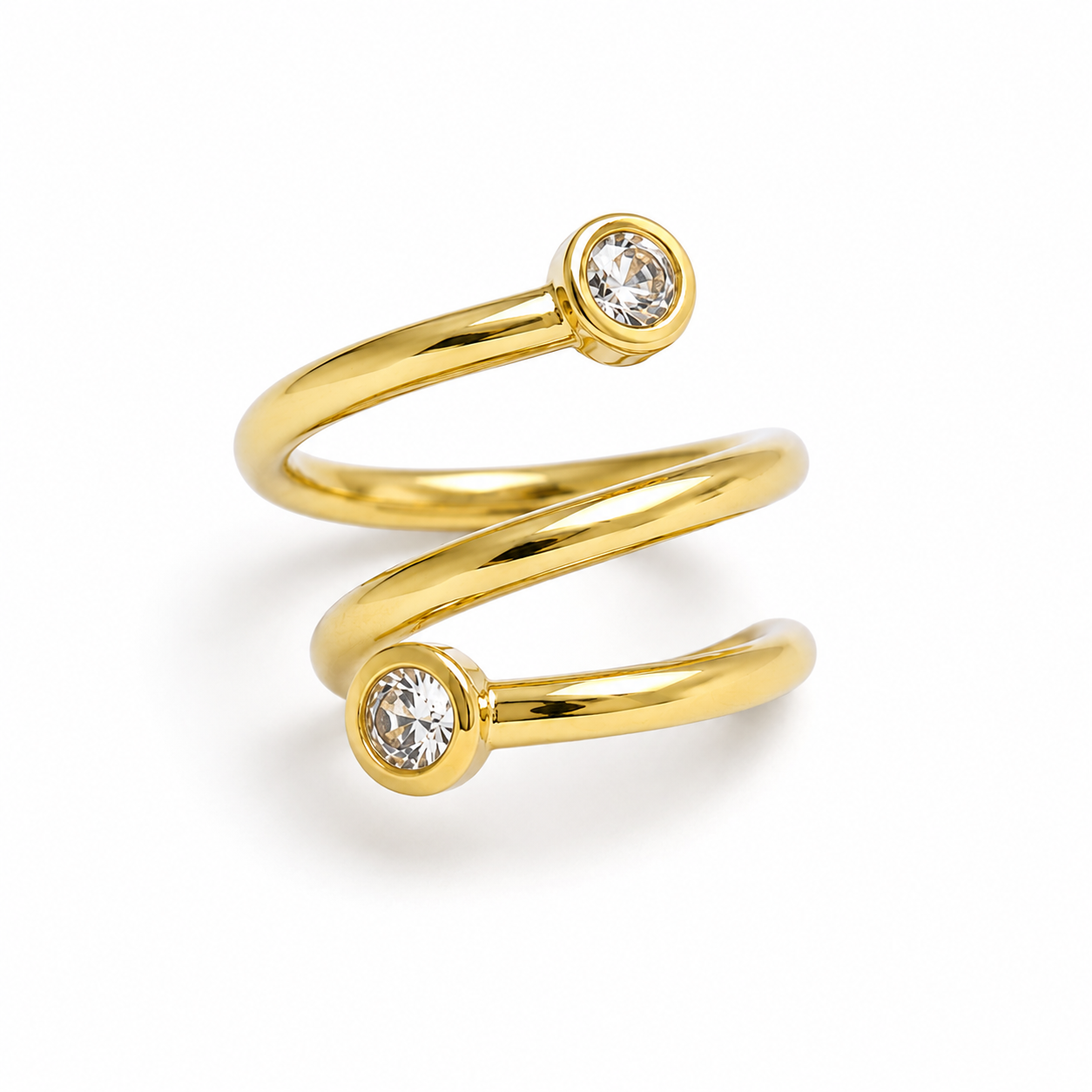 Anillo Ajustable Cruzado Brillante con Baño de Oro 18K