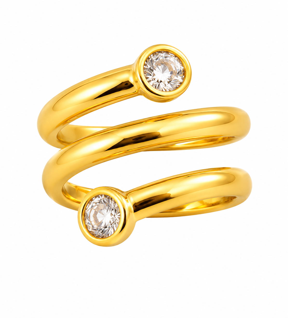 Anillo Ajustable Cruzado Brillante con Baño de Oro 18K