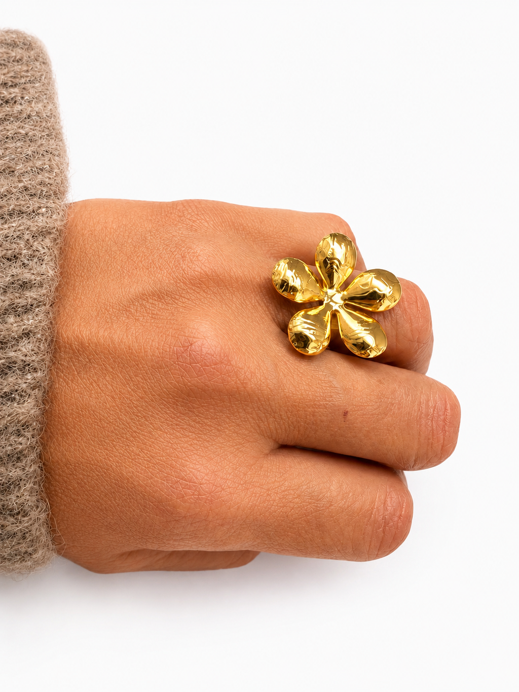 Anillo Ajustable Flor con Baño de Oro 18K