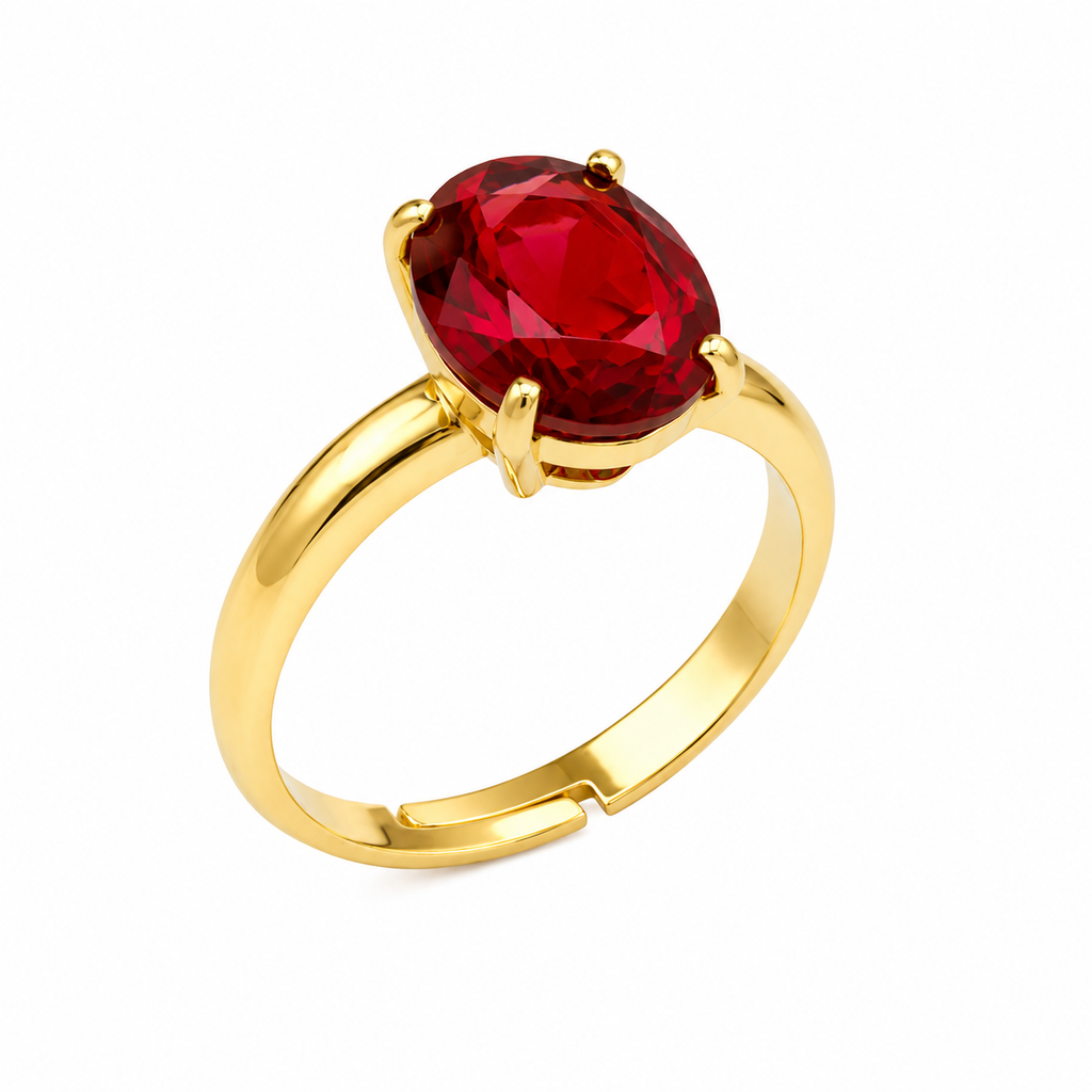 Anillo Ajustable Baguette Granate con Baño de Oro 18K