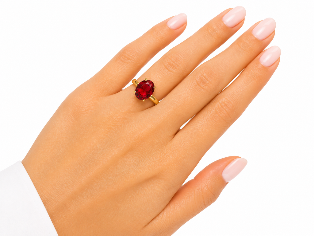 Anillo Ajustable Baguette Granate con Baño de Oro 18K