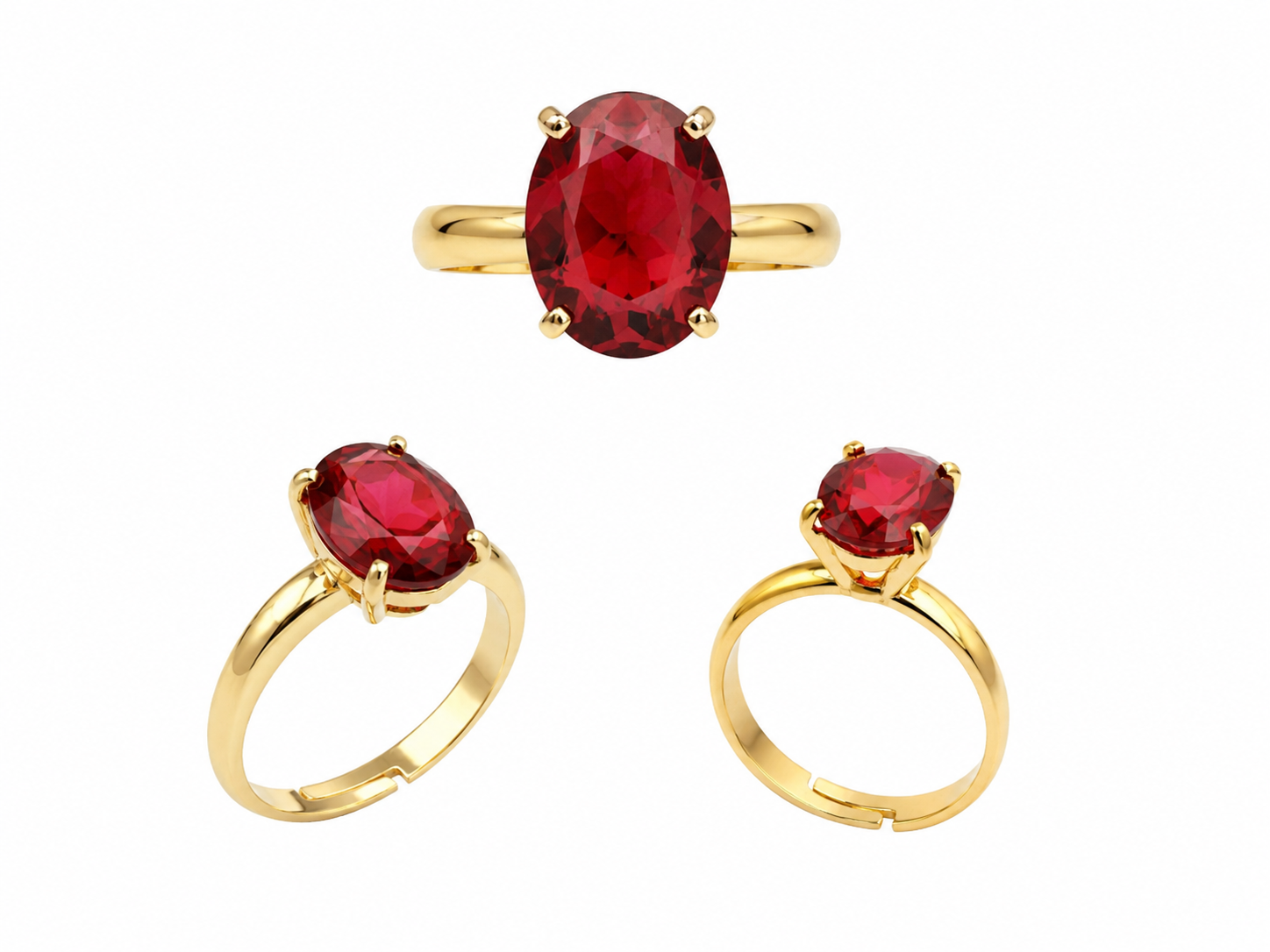 Anillo Ajustable Baguette Granate con Baño de Oro 18K