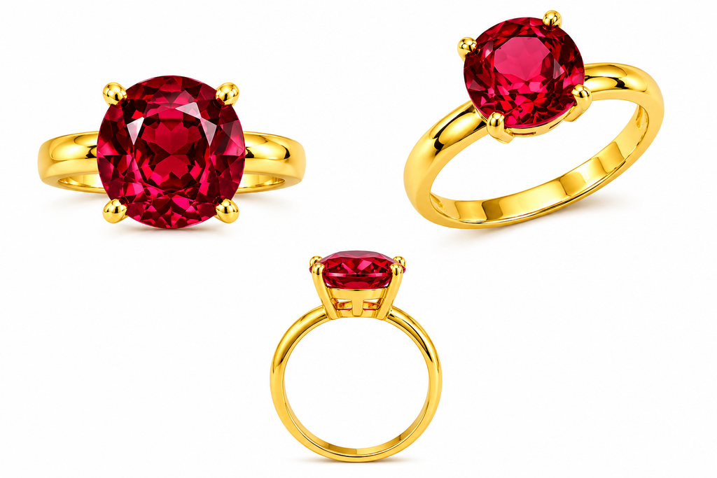 Anillo Ajustable Baguette Granate con Baño de Oro 18K