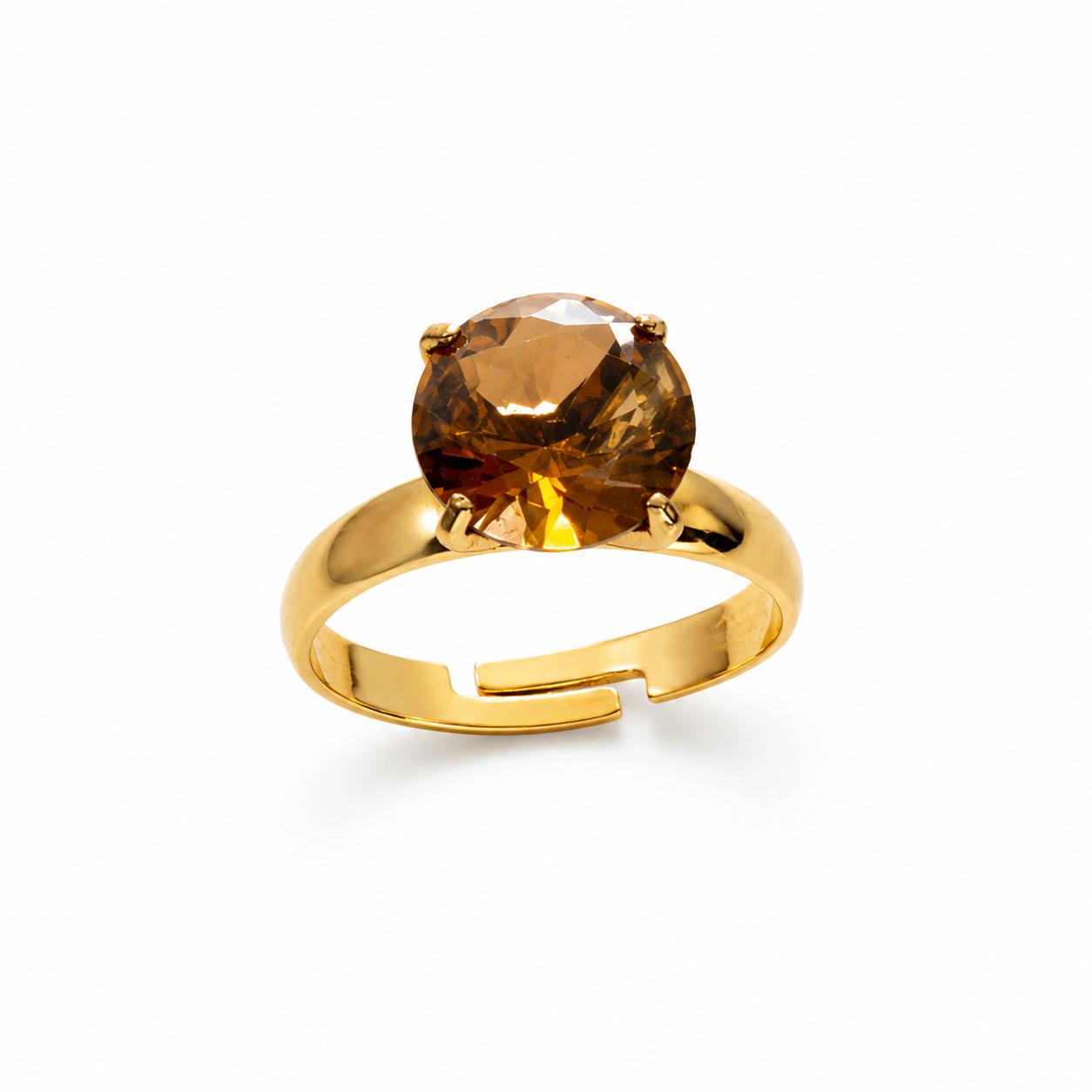 Anillo Ajustable Solitario Brillante con Baño de Oro 18K