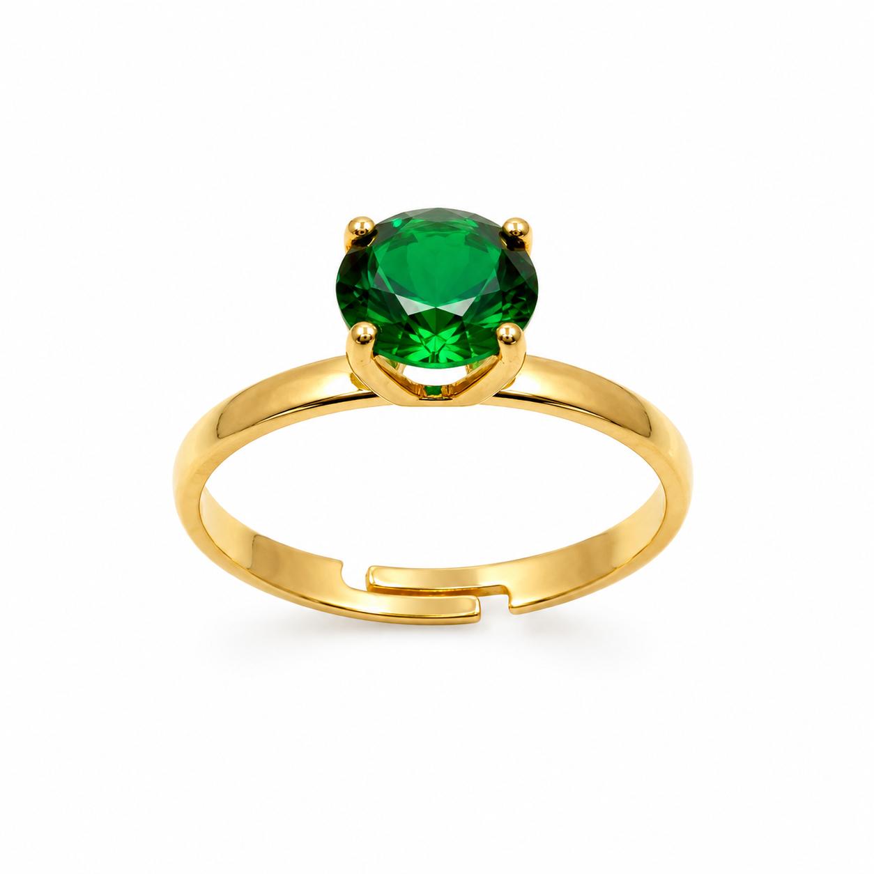 Anillo Ajustable Solitario Brillante con Baño de Oro 18K