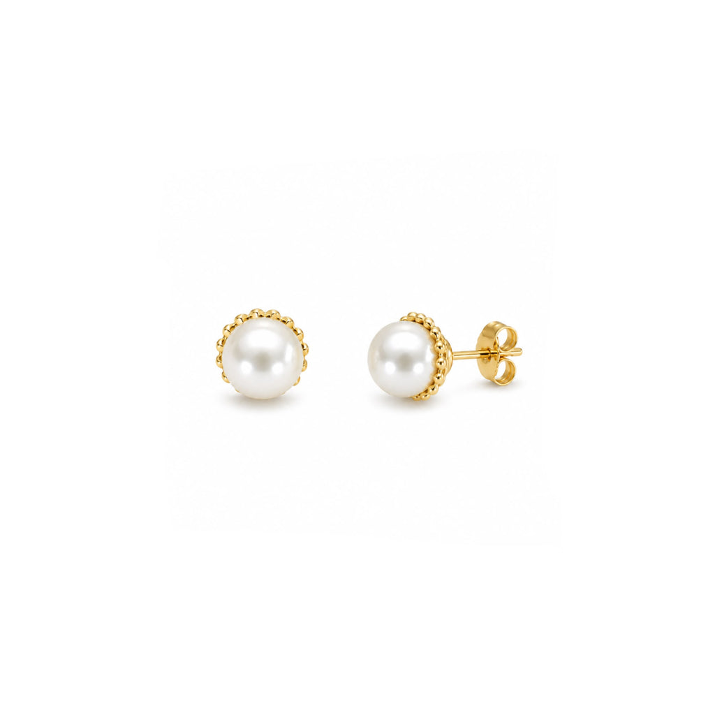 Aros Perla Clásica Dorada con Baño de Oro 18K.