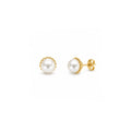 Aros Perla Clásica Dorada con Baño de Oro 18K.