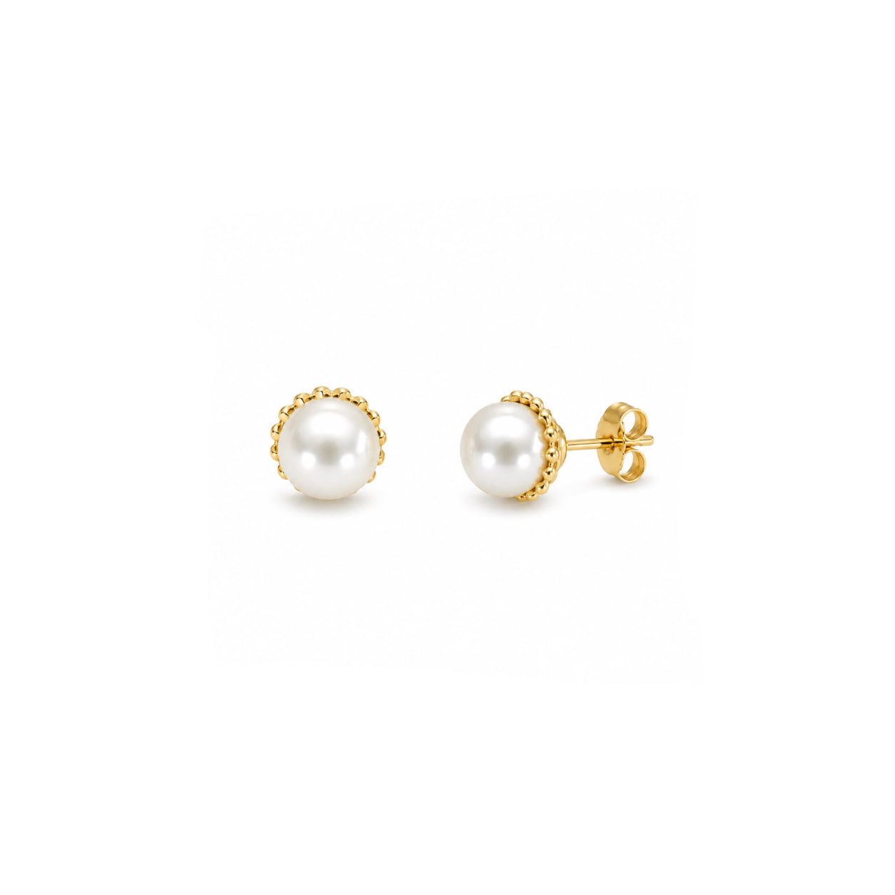 Aros Perla Clásica Dorada con Baño de Oro 18K.