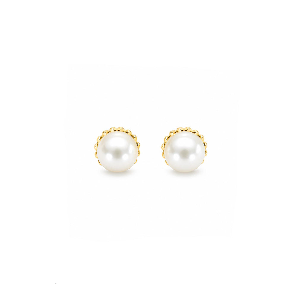 Aros Perla Clásica Dorada con Baño de Oro 18K.