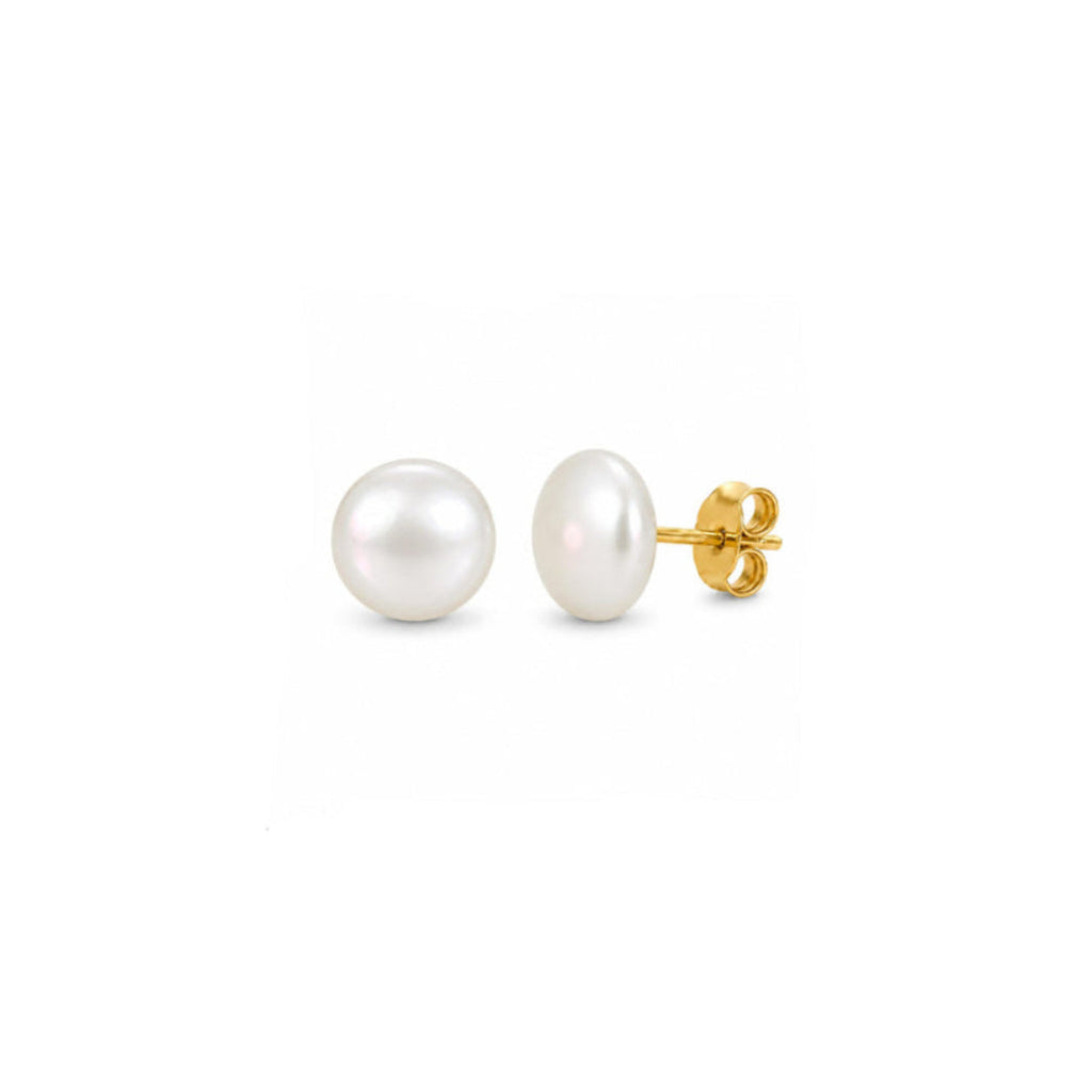Aros Perla Botón Clásica con Baño de Oro 18K.
