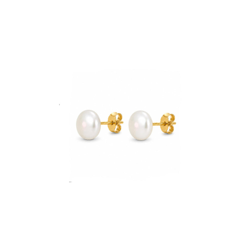 Aros Perla Botón Clásica con Baño de Oro 18K.