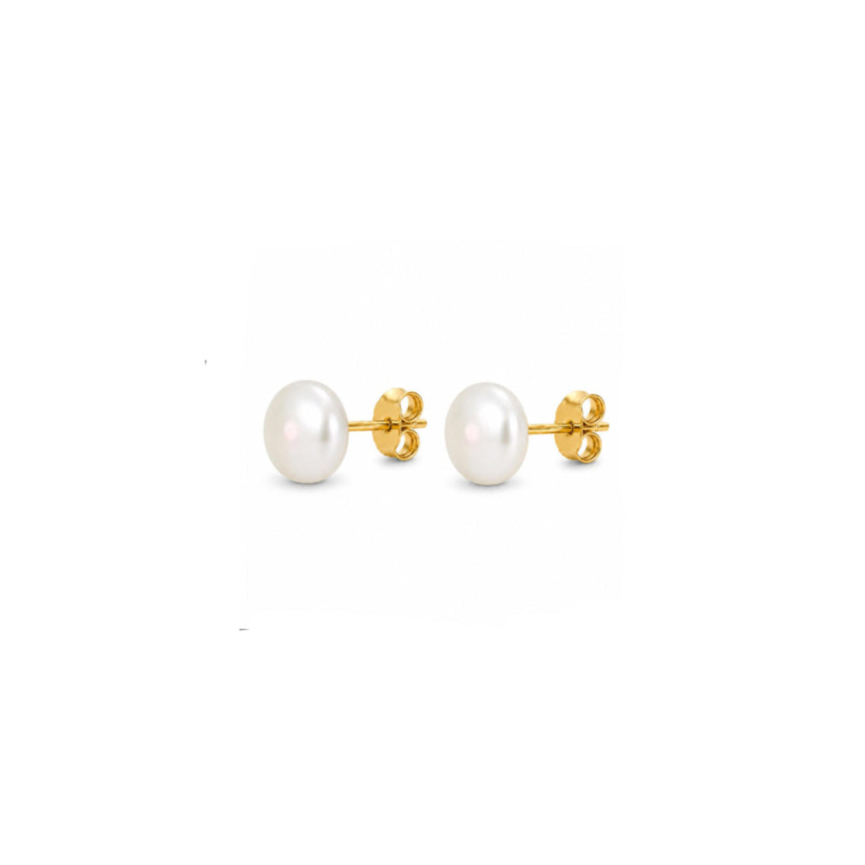 Aros Perla Botón Clásica con Baño de Oro 18K.