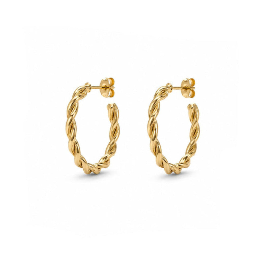 Aros Argolla Trenzada Dorada con Baño de Oro 18K.