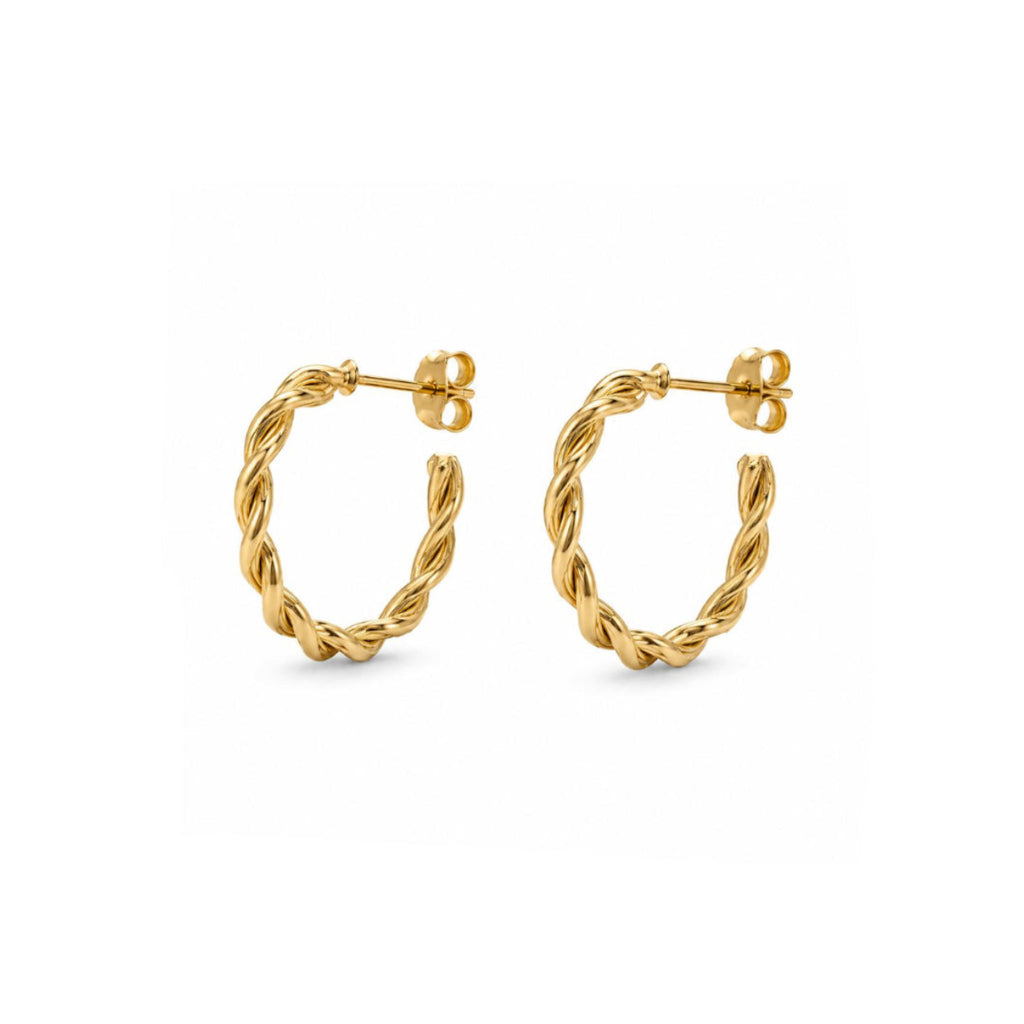 Aros Argolla Trenzada Dorada con Baño de Oro 18K.