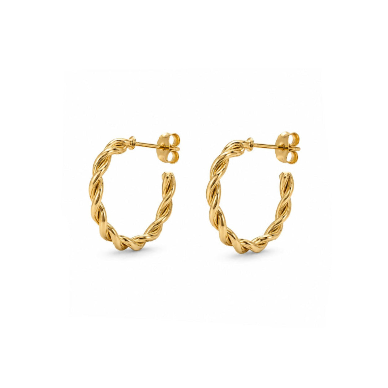 Aros Argolla Trenzada Dorada con Baño de Oro 18K.