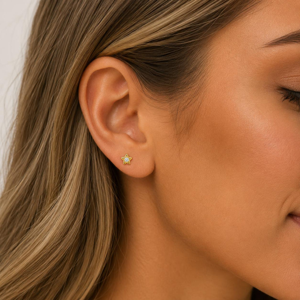 Mini Aros Shine – Estrella y Gota con Baño de Oro 18K.