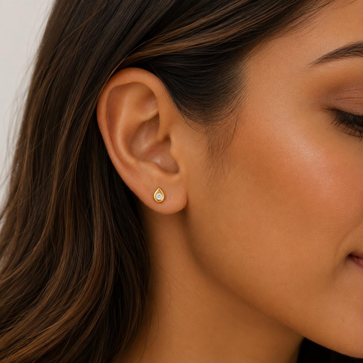Mini Aros Shine – Estrella y Gota con Baño de Oro 18K.
