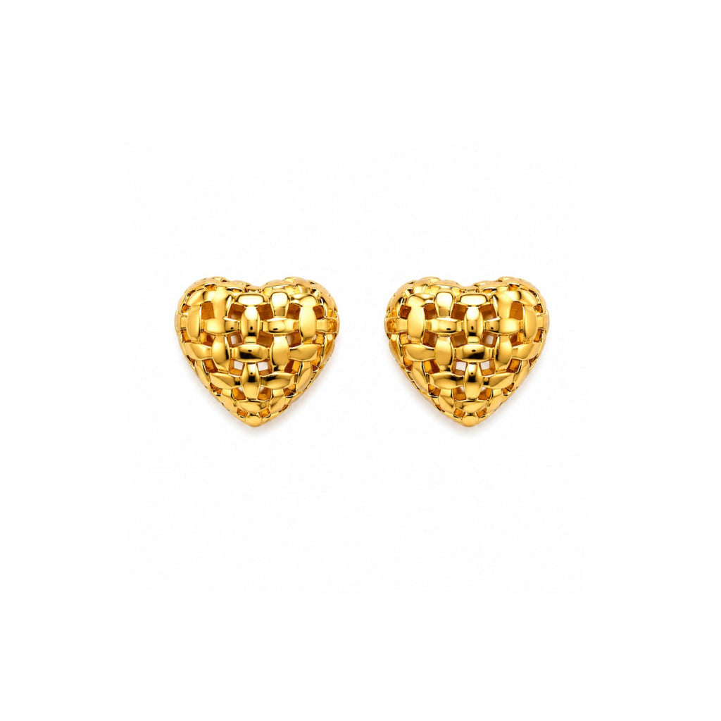 Aros Corazón Trenzado con Baño de Oro 18K.