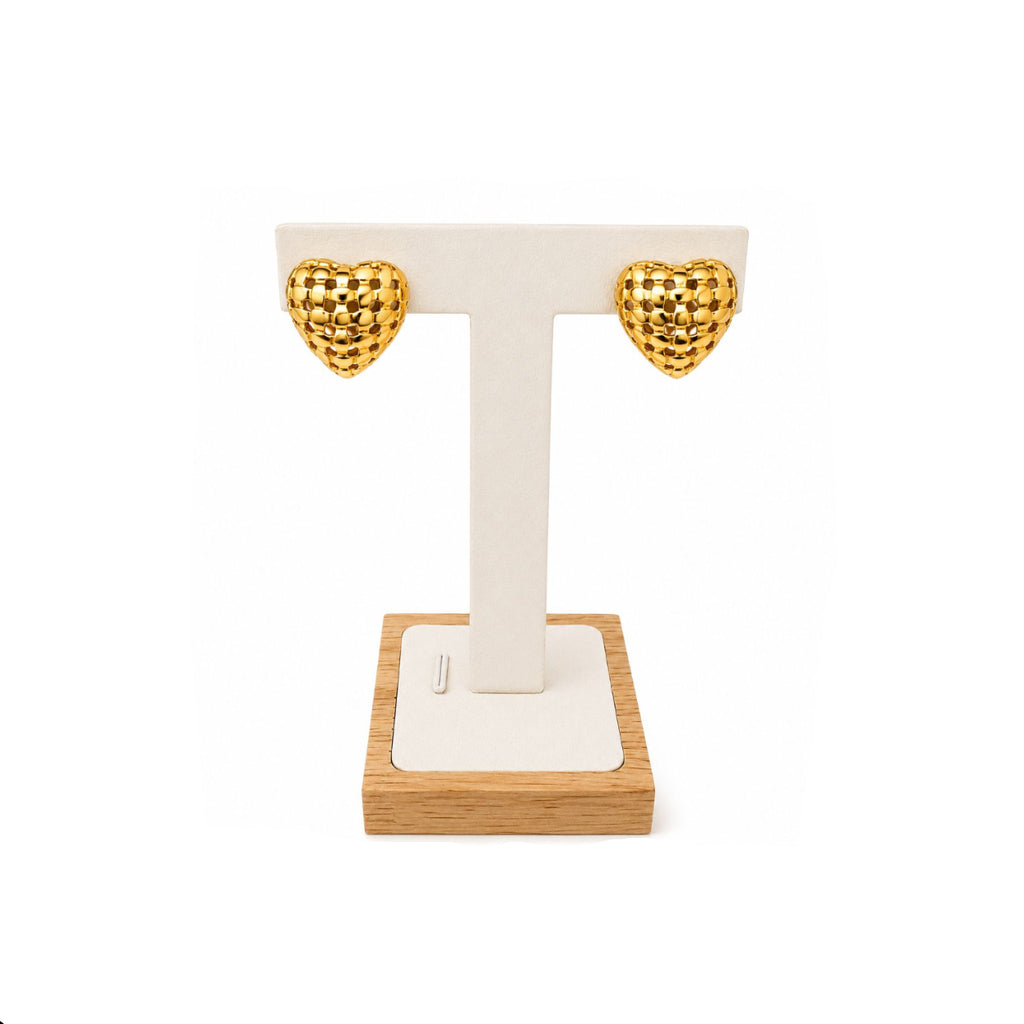 Aros Corazón Trenzado con Baño de Oro 18K.