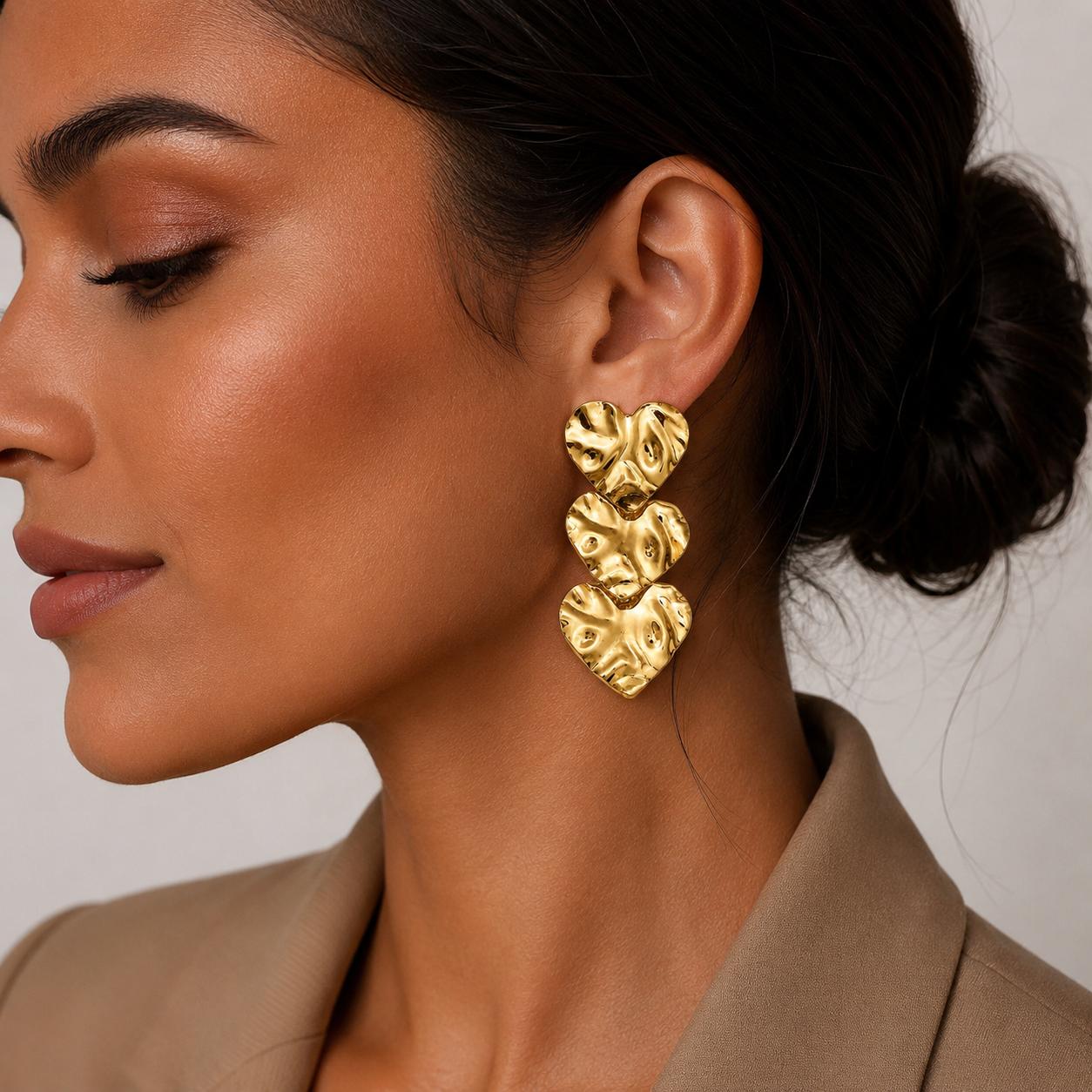 Aros Heart Cascade con Baño de Oro 18K.