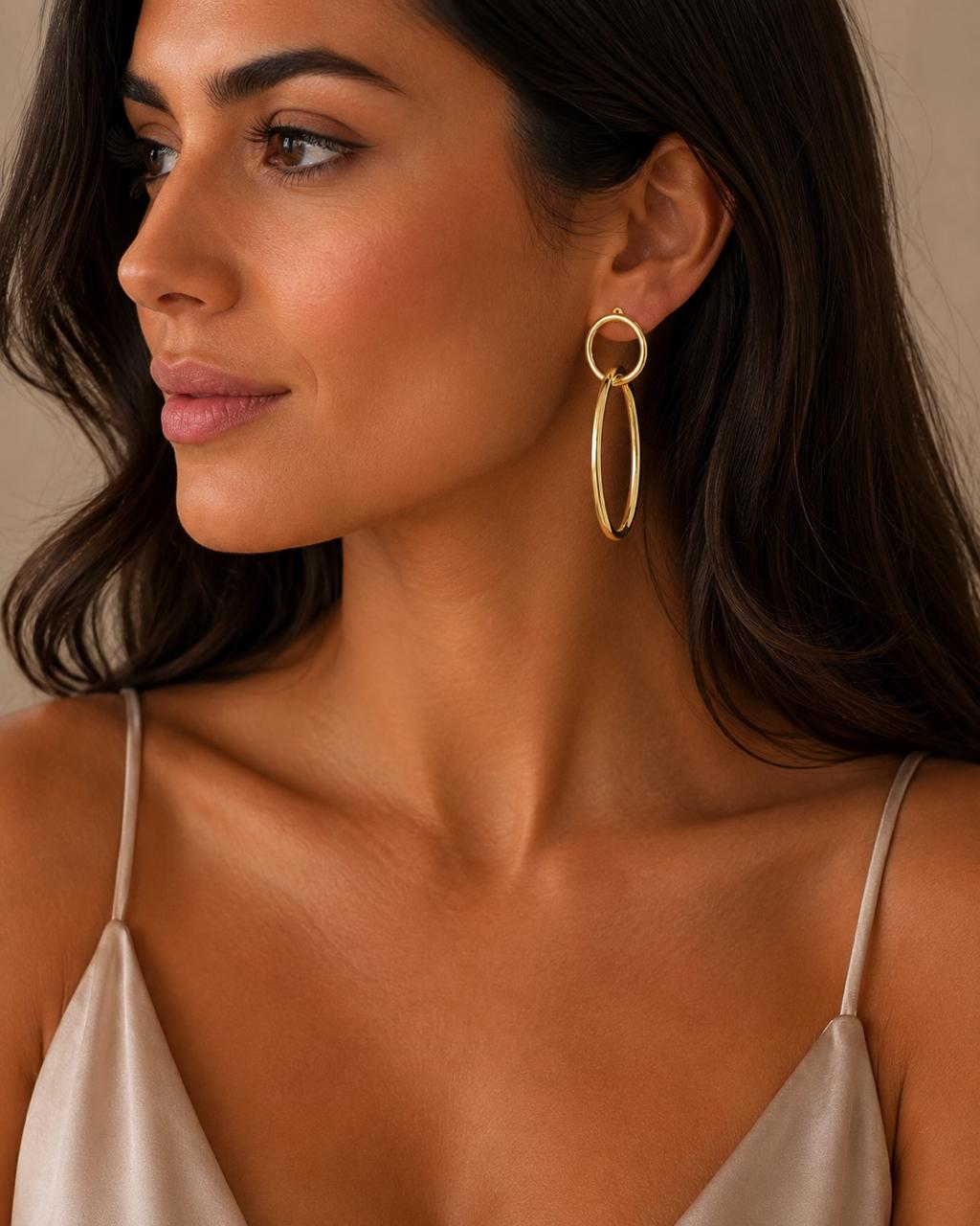 Aros Dual Circle con Baño de Oro 18K