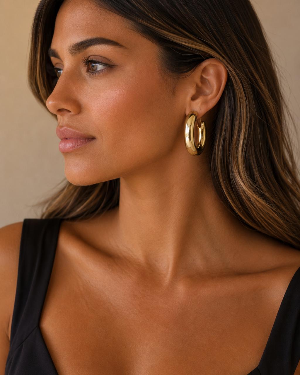 Aros Bold Oval con Baño de Oro 18K