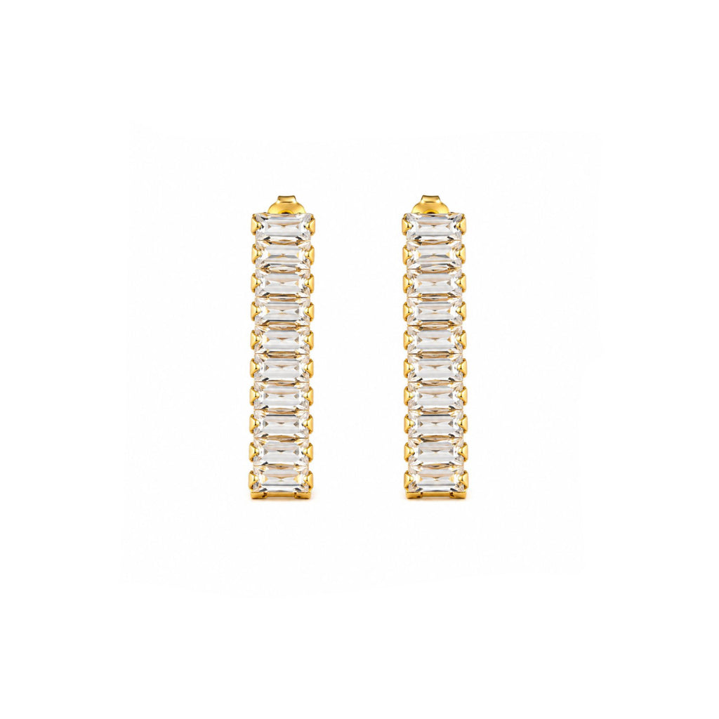Aros Cascada Baguette con Baño de Oro 18K.