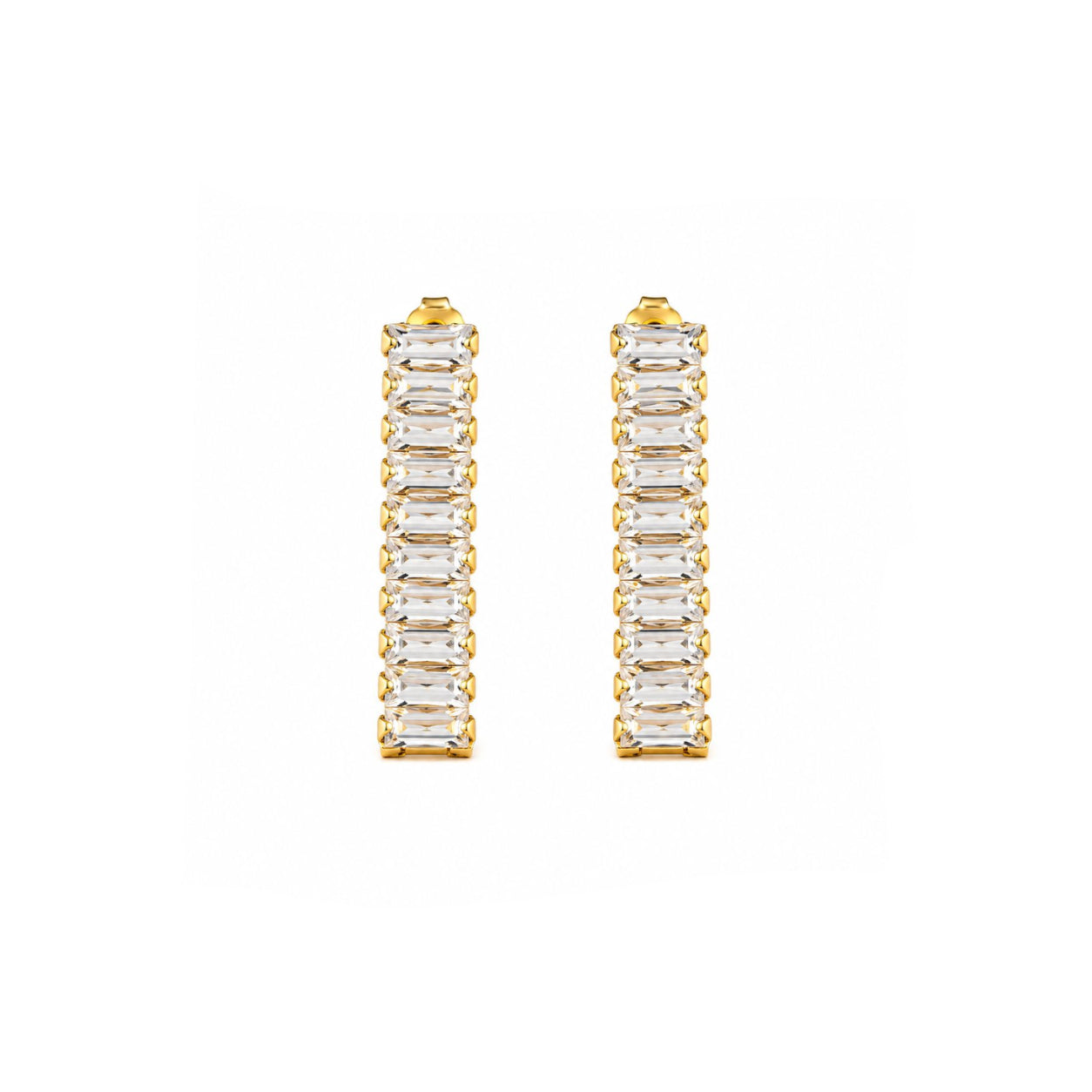 Aros Cascada Baguette con Baño de Oro 18K.