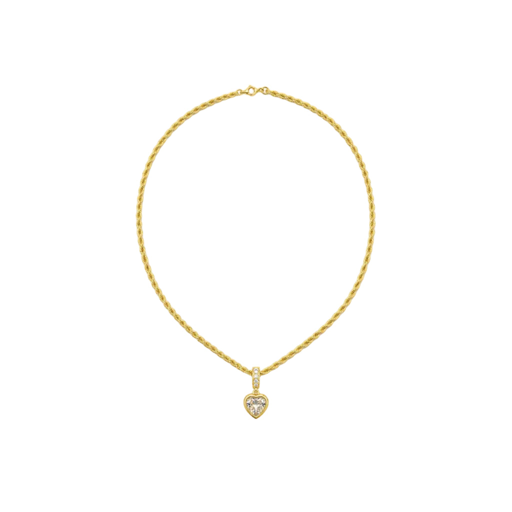 Collar Cordón Dorado con Dije Corazón de Cristal