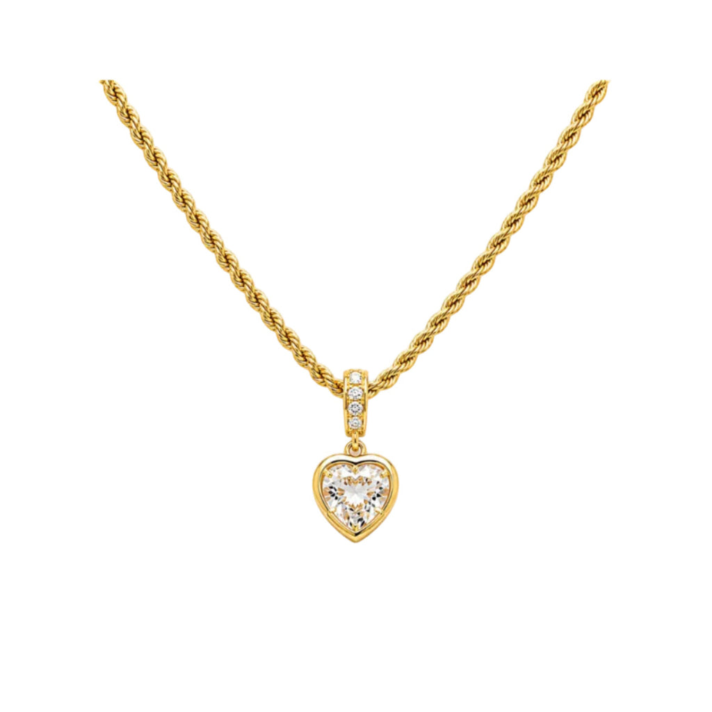 Collar Cordón Dorado con Dije Corazón de Cristal