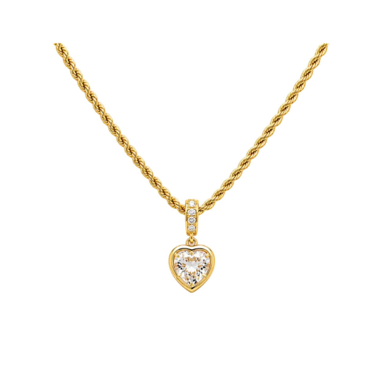 Collar Cordón Dorado con Dije Corazón de Cristal