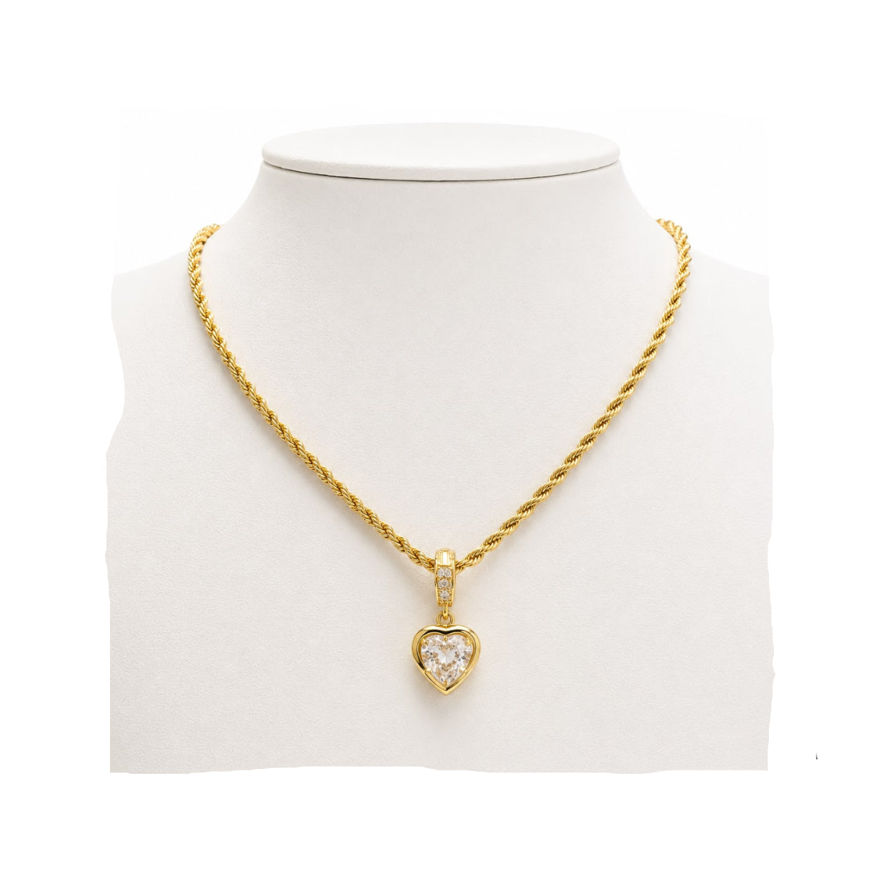 Collar Cordón Dorado con Dije Corazón de Cristal