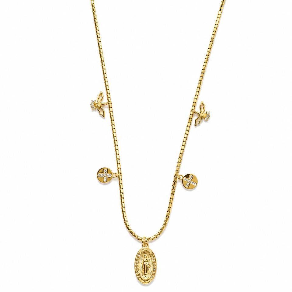 Collar Mostacilla Virgen Guadalupe Divine Essence con Baño de Oro 18K