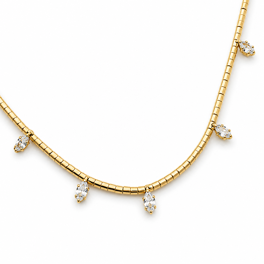 Collar Mostacilla con Cristales con Baño de Oro 18K