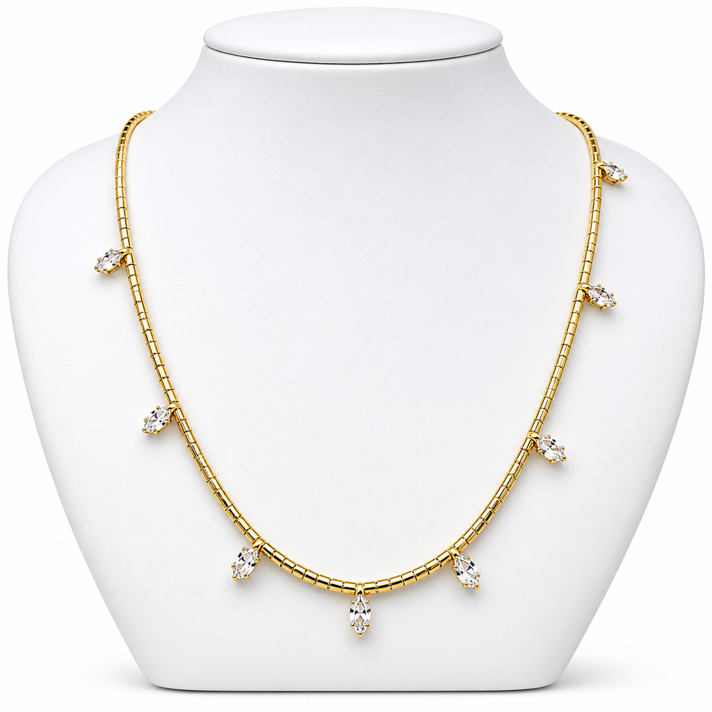 Collar Mostacilla con Cristales con Baño de Oro 18K