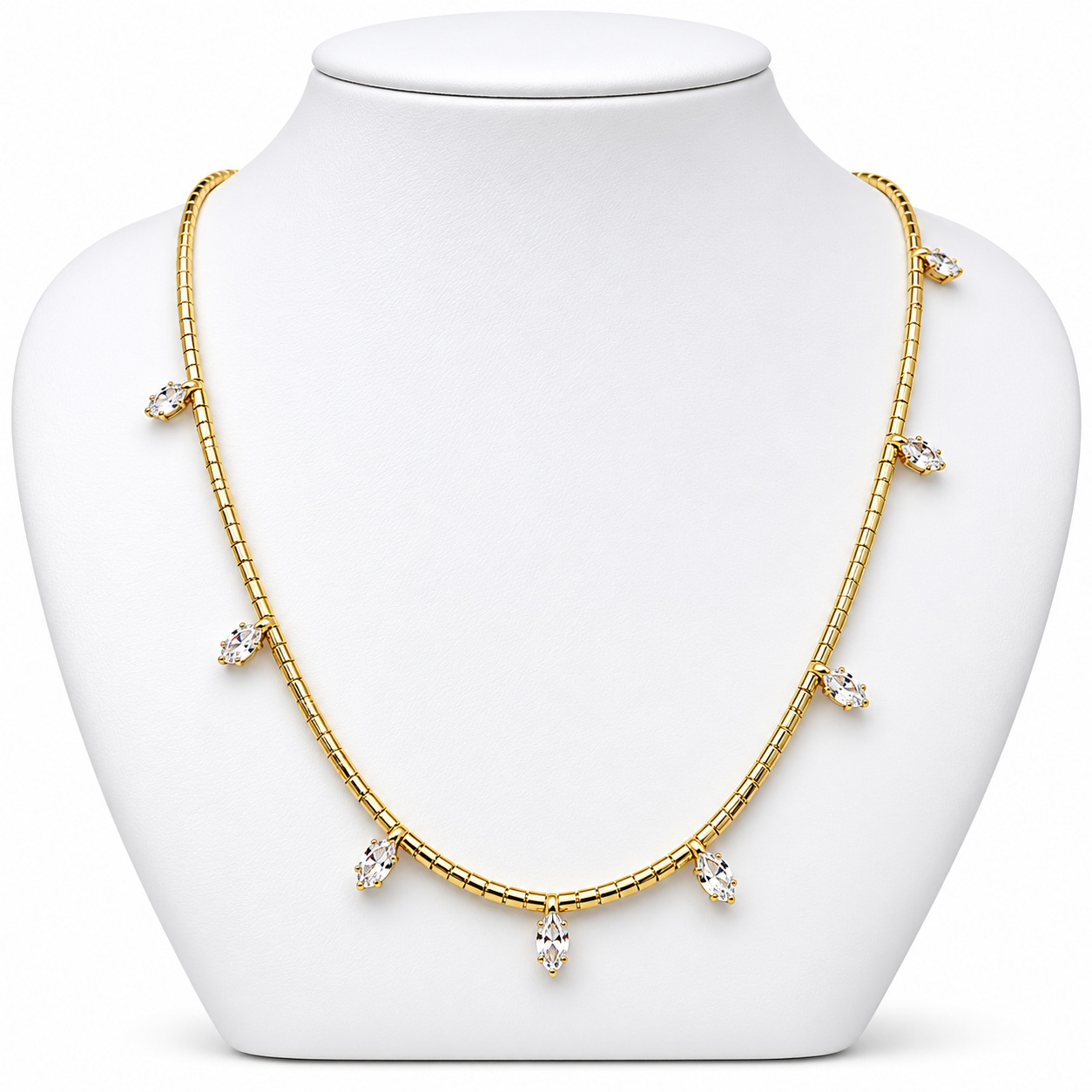 Collar Mostacilla con Cristales con Baño de Oro 18K
