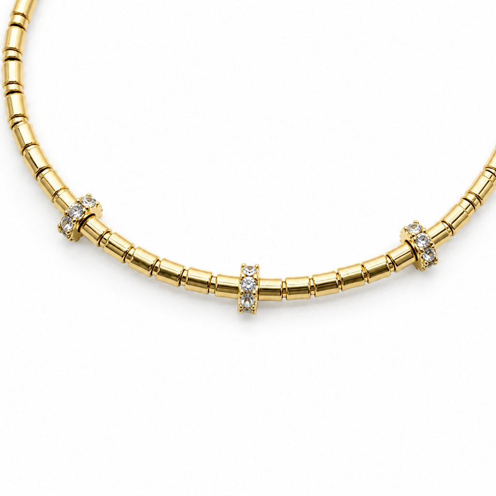 Collar Mostacilla con Circonas Golden Harmony con Baño de Oro 18K